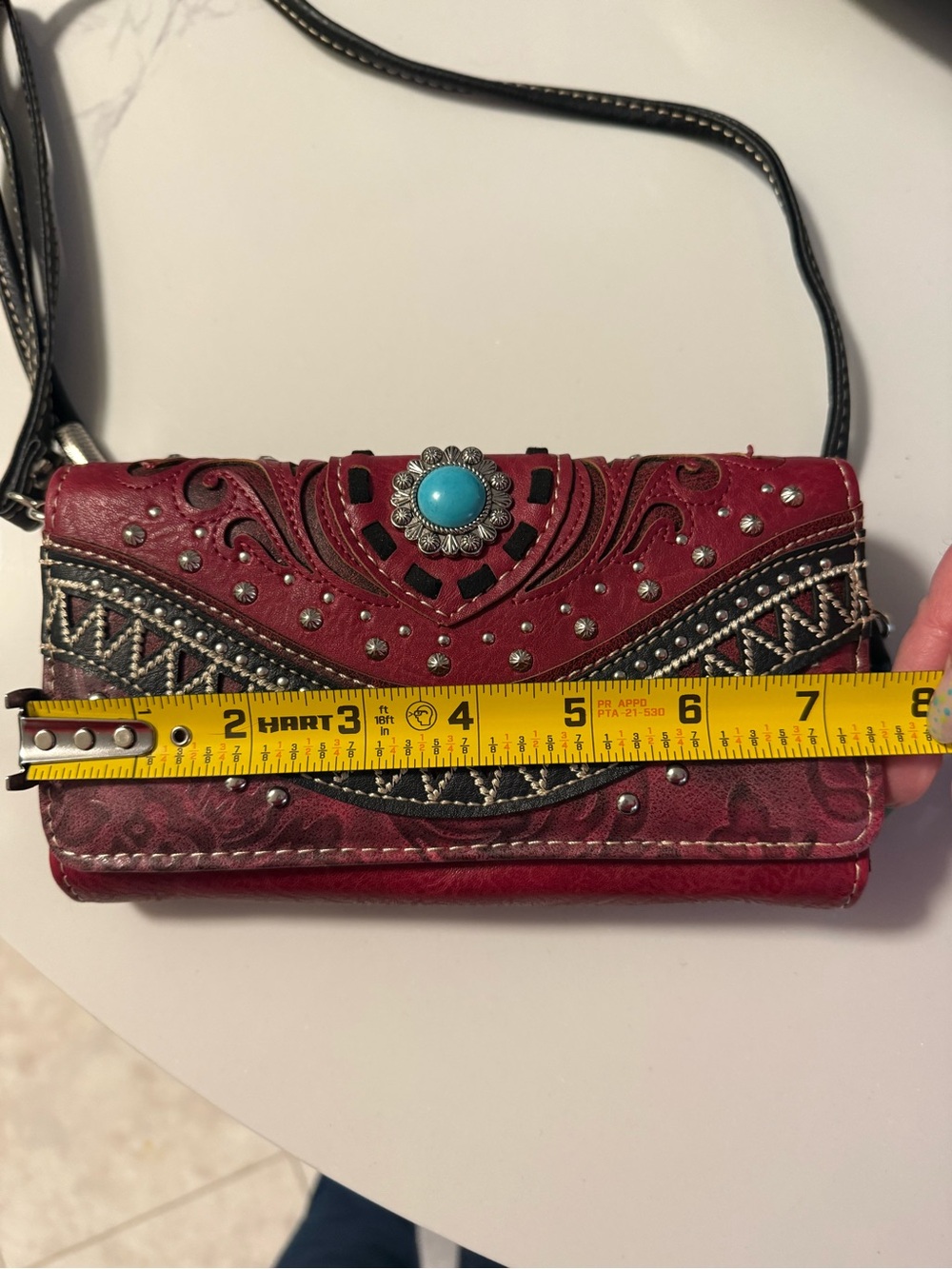Red Turquoise Accent Leather Crossbody Wallet - Women Bags - Picture 4 of 6